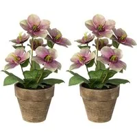 Winterliche Kunstpflanze Weihnachtsdeko Christrose, Creativ deco, Höhe 28 cm, 2er Set, inkl. Übertopf