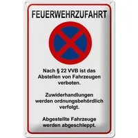 Hebold Metallschild Schild Blech 20x30cm - Made in Germany - Hinweis Feuerwehrzufahrt nach