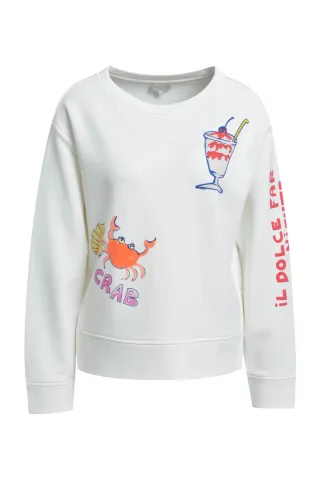 Milano Italy - round neck sweatshirt w/ AW & slits 1/1 sleeve offwhite - Gr. - S