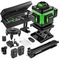 HGLINE Laserwasserwaage Grün 16 Linien, 4 x 360° selbstnivellierender Linienlaser, Kreuzlaser, Baulaser IP54 mit Teleskopstativ und 2x Akkus