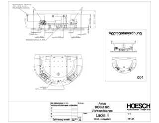Hoesch Whirlwanne Aviva Vorwand 1800x1185 mit System Laola II Whirl+Air Weiss/Chrom/Motor rechts/lin 6618Z.010305004