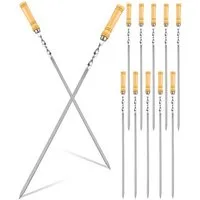 BAYLI Grillspieß 12er Set Schaschlikspieß 60 cm mit Holzgriff – Rostfreier Grillspieß