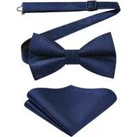 LuxusKollektion Fliege Fliege vorgebundene Herren Einstecktuch Set Hochzeit A2-marineblau