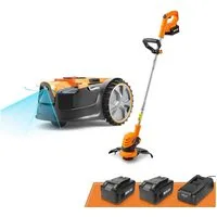 Lawnmaster Rasenmähroboter OcuMow® mit kabellosem 24V MAX, bis 300 m² Rasenfläche, 10-Zoll-Gras-Trimmer-Kombi-Set, automatische Hindernisvermeidung