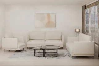 Sofaset Designersofas HELMER 3-2-1 Stoff Vibe Creme