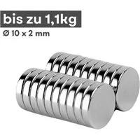 MaajeeKuto Magnet Neodym Magnet 10x2 mm N38 Scheibenmagnet 1,1kg Haftkraft Stark (20-St)