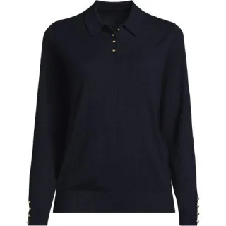 Polopullover mit goldfarbenen Knöpfen für Damen, Damen, size: regular, Grau, Polyester/Viskose/Polyester-Mischung, by Lands' End