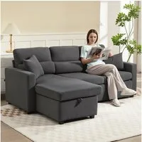 HOMCOM Ecksofa Sofa mit Schlaffunktion, Ecksofa 1 Teile, mit Stauraum, Beige
