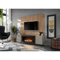 ASM-Moebel Wohnwand Wohnwand XARI II PGAS-K mit Push - Click und Bio-Ethanol Kamin, Mit Bio-Ethanol Kamin und Push-Click System