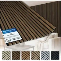 AKUSTIKO Wanddekoobjekt AK02 (Lamella Akustikpaneele 4 Stück 280x60cm - flexible Filz MDF Wandpaneele fugenlos - überlappende Holz Lamellenwand modern braun - Akustik Wandverkleidung von HEXIM (6.72m² Dark Walnut)
