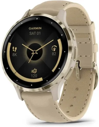 Garmin Venu 3S [inkl. Lederarmband beige] 41mm Edelstahlgehäuse gold