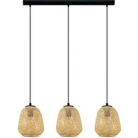 EGLO Hängeleuchte Dembleby, ohne Leuchtmittel, Hängelampe Vintage, Natur, Hygge, Holzgeflecht, E27, Ø 20 cm