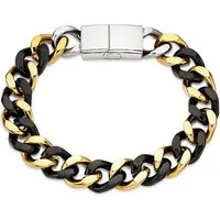 Bruno Banani Edelstahlarmband Schmuck Geschenk breites Armband gelbgoldfarben/schwarz
