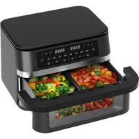 AIMAX Heißluftfritteuse XXL 2 karmmern, Airfryer mit Sichtfenster & Beleuchtung, Doppelkammer + abnehmbare Trennwand, Sync-Funktion, LED-Touch, 8 Programme, spülmaschinenfestes Körbchen, 2950 W, Doppelkammer mit herausnehmbarer Trennwand, Gesund & Öl