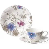 Villeroy & Boch Kaffeeservice Mariefleur Gris Basic (18-tlg), 6 Personen, Fine China-Porzellan, Made in Germany, Fine China Porzellan
