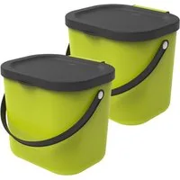 ROTHO Biomülleimer Albula 2er-Set Komposteimer 6l – kompakte Müllbehälter ideal für Küche, Stapelbar, mit Griff & Deckel – 6 l Recycling-Set für jeden Raum