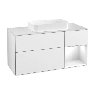 Villeroy und Boch Finion Waschtischunterschrank G301GFGF 120cm, Abdeckplatte white matt, Emotion, Regal rechts Glossy white lacquer, Glossy white lacquer
