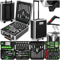 tectake Werkzeugtrolley Werkzeugkoffer alu mit 1200 Teilen und 4 Ebenen (leerer Aluminium Werkzeugkoffer, in schwarz), übersichtliche Anordnung auf 4 Ebenen, verstärkte Ecken