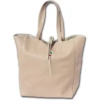 FLORENCE Shopper Florence Echtleder Schultertasche beige (Schultertasche, Shopper), Damen Tasche Echtleder, Rindsleder braun, beige, Made-In Italy