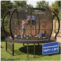 GUNJI Gartentrampolin Basketballkorb-Trampolin, Durchmesser 228/305 cm, Kindertrampolin, Ø 228 cm, (Enthält Leiter, Sicherheitsnetz, Schuhnetz, 360°-Schutzgitter und Fallschutzmatte, mit einer Tragkraft von 150 kg-ostern geschenke)
