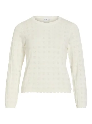 VILA - VIAMBELLE L/S POINTELLE KNIT TOP/TB Cloud Dancer - Gr. - XS