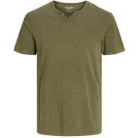 Jack & Jones T-Shirt JJESPLIT Neck Tee SS mit Splitneck-Ausschnitt und zwei Deko-Knöpfen