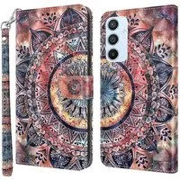 CLM-Tech Handytasche Hülle für Samsung Galaxy A54 5G Tasche aus Kunstleder Klapphülle (Malerei Blume bunt, Samsung Galaxy A54 5G Handyhülle Wallet Flip Case Cover Etui), Standfunktion, Kartenfächer, Magnetverschluss