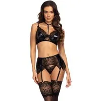 Beauty Night Fashion Set: Bügel-BH Straps-Set Noir-Fantasy schwarz BH Strumpfgürtel (Set)