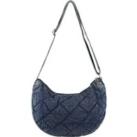 ITALYSHOP24 Schultertasche Damen Jeans Tasche Shopper Hobo-Bag CrossBody Crossover Brusttasche, Vintage Umhängetasche Runde MOON Bag Denim Vintage gesteppte Used Look