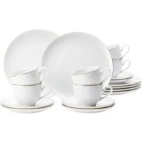 Seltmann Weiden Kaffeeservice Service 18-teilig Amina Goldrand (18-tlg), 6 Personen, Porzellan, Kaffeetassen, Untertassen, Teller, weiß, gold