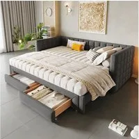 OKWISH Daybett Tagesbett,Sofabett,mit 2 Schubladen, Schlafsofa (Luxuriöses Samt-Tagbett 90x200 cm mit quadratischer Rückenlehne, ausziehbar auf 180 cm, 2 Schubladen für Stauraum), ohne Matratze