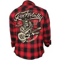 GASOLINE BANDIT® Flanellhemd Herren Worker Hemd schwarz-rot kariert: Rockabilly Memphis Flash