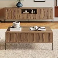 OKWISH Wohnzimmer-Set Wohnzimmer-Möbelset mit Couchtisch & TV-Schrank, (1-St., Natur, Holzmaserung, Couchtisch: 105×41×55 & TV: 160×46×35 cm), offene Ablage, Schubladen, geschlossene Fächer