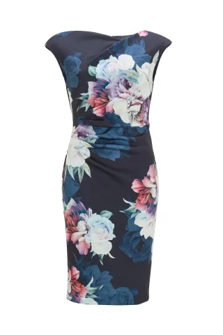 SWING - Cocktailkleid aus bedrucktem Scuba navy/multi - Gr. - 42