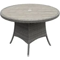 byLIVING Gartentisch DURBAN (wetterfest Balkon Terrasse Tisch, Natur/dunkelgrau), Mit Schirmhalter, Polyrattan-Geflecht, Polywood-Tischplatte