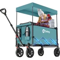 Sekey Bollerwagen Bollerwagen Faltbar mit Dach, 150L Handwagen Tragfähigkeit von 150 kg, Klappbarer Transportwagen mit Sonnenschutz für Ausflug Strand Camping