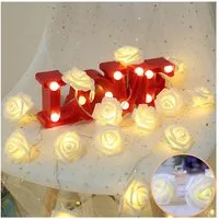 MUPOO LED-Lichterkette LED Nachtlicht 3M 20LEDs Girlande,Kunstblume Rose Warmweiß,Batterie, für Party Weihnachten,Blumengirlande Rose,LED Dekolicht