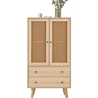 Sweiko Highboard, Sideboard mit Rattantüren und 2 Schubladen,Holzbeine,60*40*120cm