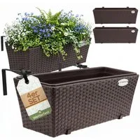 Casaria Blumenkasten, 4er Set 11 Liter Montagehalterung Indoor Outdoor Geländerkasten