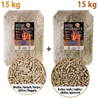 Flameup Holzpellets Eiche Buche Pellets je 15 kg Grill Smoker Pizzaofen Rauch BBQ Grillen, 30 kg
