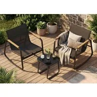 SONGMICS Gartenlounge-Set Balkonmöbel, (3-tlg., 2 Stuhl, 1 Beistelltisch), 2 Schaukelstühle mit Tisch, Stahl, mit Armlehnen, atmungsaktiv