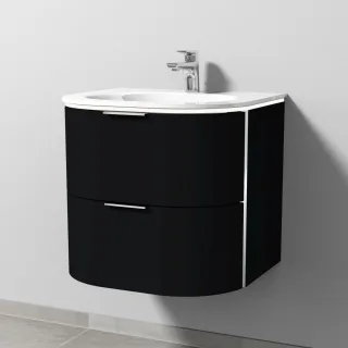 Sanipa 4balance Glas-Set mit 2 Auszügen und LED-Beleuchtung, Schwarz-Matt, DG21108 DG21108