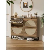 FiveWillowise Schuhschrank Schmal, Schuhaufbewahrung, Schuhablage & Schuhkommode (1-St) Rattan Schuhregal mit 4 Klappen, 120x24x95,5 cm