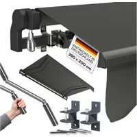 STEELSØN Gelenkarmmarkise Kestria wetterfest & blickdicht (250x200 cm, anthrazit) mit Aluminium-Kassette & Wandhalterung, langlebiges Kunstftoffgewebe
