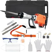 GarveeMore Abbruchhammer Aluminium-Kupfer-Motor, für Beton, Stein, Ziegel, Fliesen, 1700 in W, mit 3 Meißeln, 1400 U/min, 19J Schlagenergie, orange