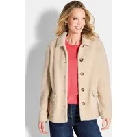 GOLDNER Outdoorjacke Strickjacke mit dezenter Wabenstruktur Flauschiger Überwurf mit Hemdkragen, Hornknöpfen und Langarm