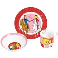 Geda Labels GmbH Kindergeschirr-Set Bibi & Tina 3-teilig (3-tlg), Porzellan, Rosa, 24x9,8x14,5, spülmaschinengeeignet