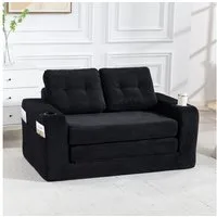 MODFU Sofa Rahmenloses Zweisitzer-Loungesofa aus Cordstoff mit Seitentaschen, Getränkehaltern und umbaubarem Sitzsack, gestepptes Design für maximalen Komfort