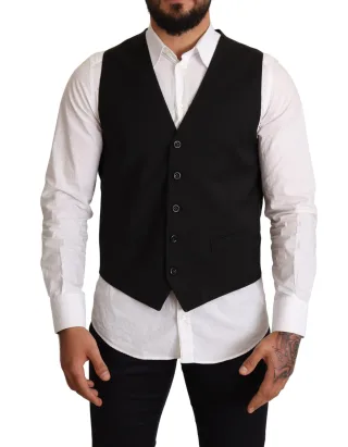 Dolce & Gabbana Herren Schwarz Wolle Formelle Weste Kleid