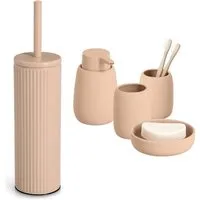 Zeller Present Badaccessoire-Set 5-teiliges Badaccessoire-Set - Keramik, Mandel, Set, 5 tlg., 5-tlg., stilvolle Riffelstruktur